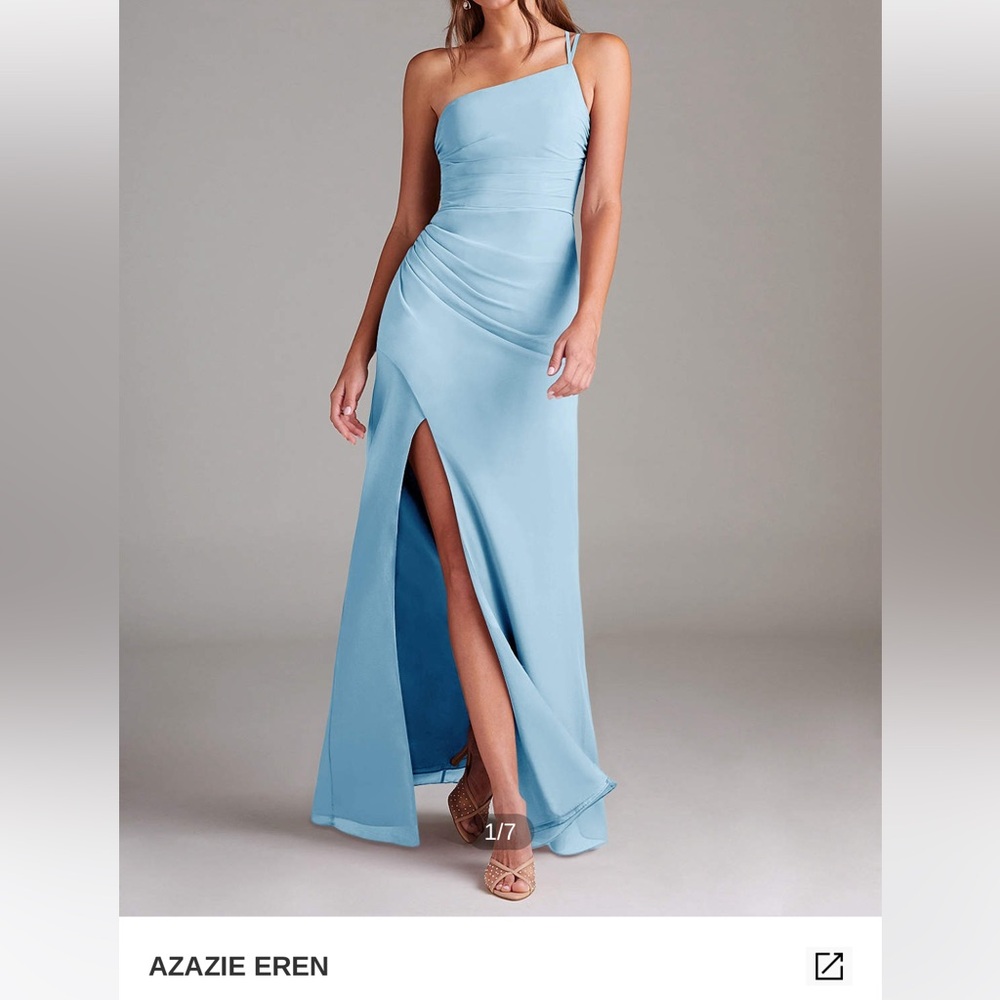 Elegant Light Blue One-Shoulder Gown
